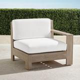 St. Kitts Right-facing Chair in Weathered Teak with Cushions - Solid, Special Order, Linen Flax - Frontgate