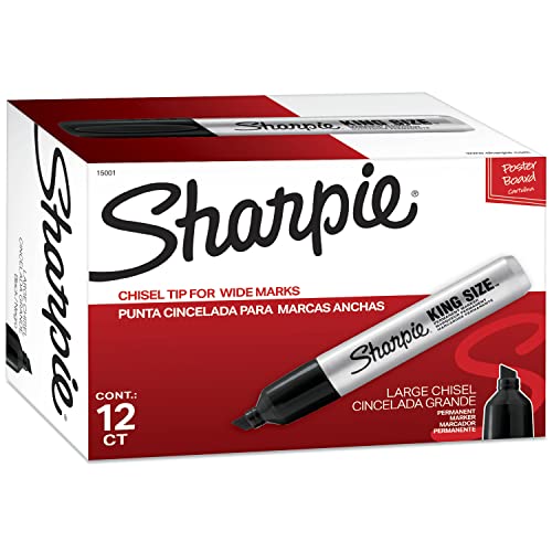 Sharpie King Size Permanent Markers | Chisel Tip Markers for Work & Industrial Use, 12 Count