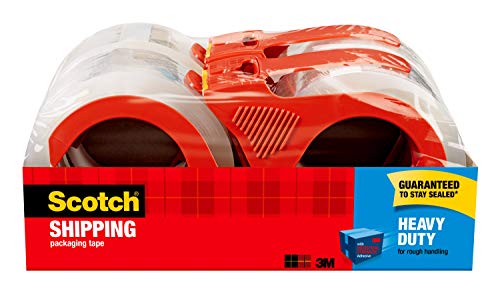 Scotch Heavy Duty Packaging Tape, Packing Tape Designed for Moving, Mailing, Shipping, and Office Supplies, Strong Seal on All Box Types, 4 Rolls/Pack with Dispensers (3850-4RD)