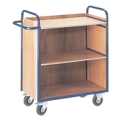 ROLLCART Etagenwagen mit 3 Wänden 80x49 cm Holz-Ladefläche blau, 98x107x50 cm