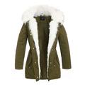 SS7 Women's Faux White Fur Parka Coat, Khaki, Sizes 10-14 (UK - 10, Khaki)