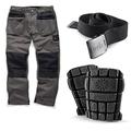 Scruffs Worker Plus Work Trousers with Knee Pads and Grey Clip Belt (36W)