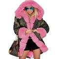 Roiii Womens Winter Camouflage Thick Gray Fur Parka Long Hooded Jacket Coat 8-20 (16-18, Army Pink)