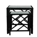 David Francis Furniture Chippendale Glass Top Nesting Tables Rattan/Wicker/Glass in Black | 22 H x 22 W x 22 D in | Wayfair L2908-NT-S129