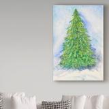 Trademark Fine Art 'Evergreen Tree' Acrylic Painting Print on Wrapped Canvas in Blue/Green | 19 H x 12 W x 2 D in | Wayfair ALI30589-C1219GG