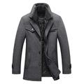 Lavnis Men's Woolen Jacket Casual Single Breasted Zipper Trench Coat Outerwear with Multi Pockets-Style4-Grey-L