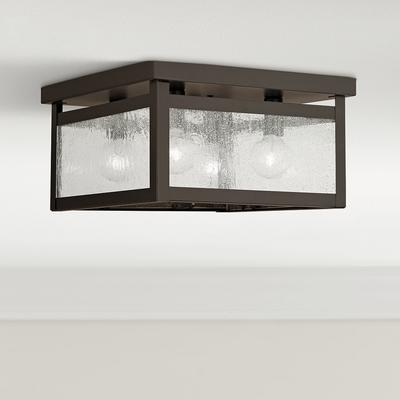 Milford 11"W Bronze and Seeded Glass 4-Light Ceiling Light