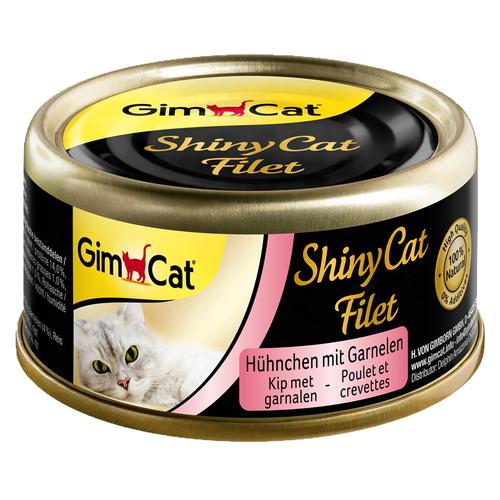 6 x 70g ShinyCat Filet Hühnchen & Garnelen GimCat Katzenfutter nass