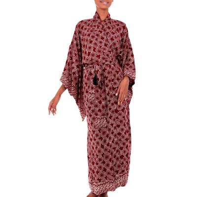 'Ruby Red Nebula' - Red Hand Crafted Batik Robe fr...