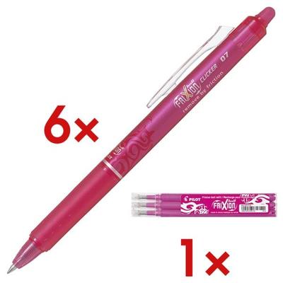 Pilot 6x Tintenroller »FriXion Clicker 0.7« inkl. 3er-Pack Tintenrollerminen »Frixion« pink Image