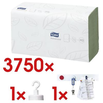 Tork Papierhandtücher inkl. Magnetleiste (50 cm) + Magnethaken (Haftkraft: 4 kg) grün, 25 cm