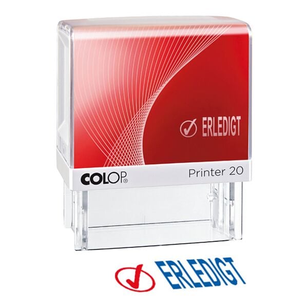 Colop Selbstfärbender Textstempel »Printer 20/L Erledigt« mit Symbol blau, 5.8x7x3 cm Image