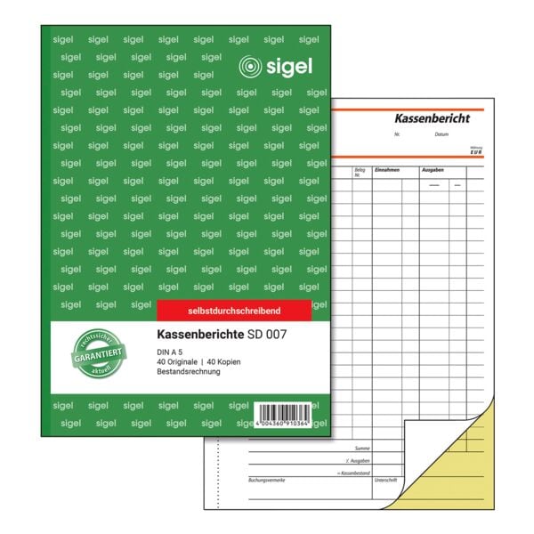 Sigel Formularbuch »Kassenbericht/Bestandsrechnung« SD007 gelb Image