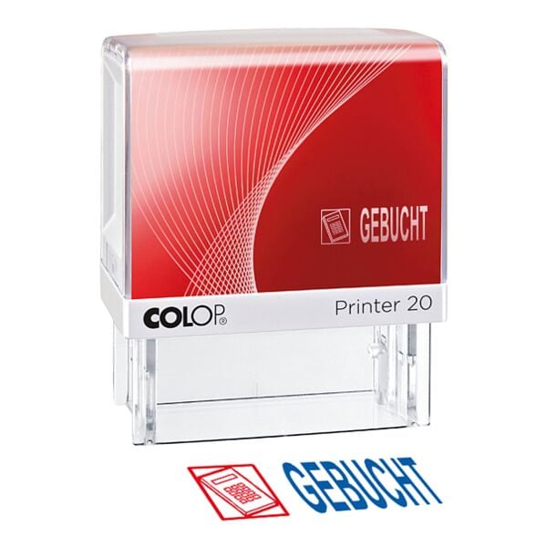 Colop SelbstfärbenderTextstempel »Printer 20/L Gebucht« mit Symbol blau, 5.8x7x3 cm Image