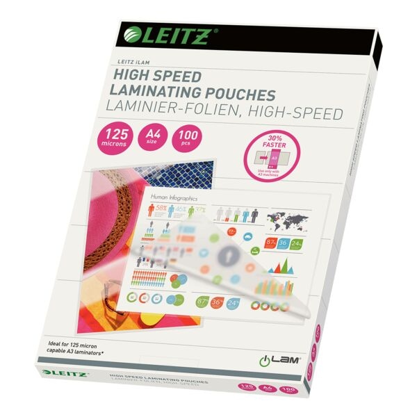 Leitz Laminierfolien A4 100 Stück 125 mic transparent, 21.6x30.3 cm Image