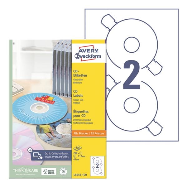 Avery Zweckform 200er-Pack CD-/DVD-Label »L6043-100« Image