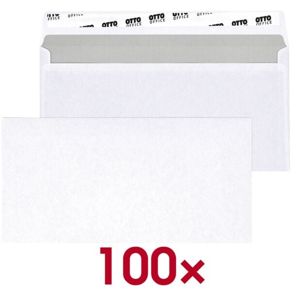 OTTO Office Briefumschläge DL ohne Fenster mit Haftklebung - 100 Stück weiß, 22x11 cm