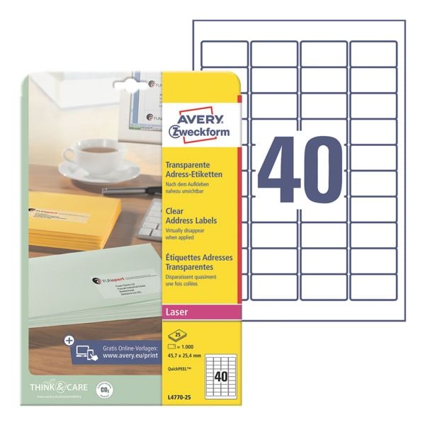 Avery Zweckform 1000er-Pack Folien-Etiketten »L4770-25« transparent