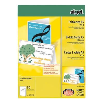 Sigel DIN A5 Faltkarte »DP910« frei gestaltbar 50 Stück beideitig bedruckbar weiß, 14.8x21 cm Image