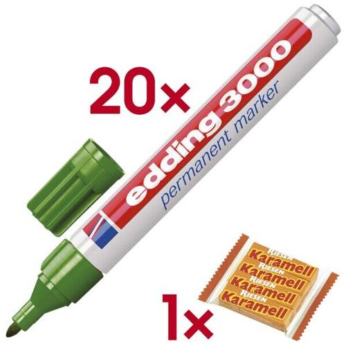 20x Permanent-Marker »3000« inkl. 1x Karamellbonbons »Karamell Riesen« grün, Edding