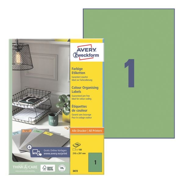 Avery Zweckform 100er-Pack Farbige Etiketten grün Image
