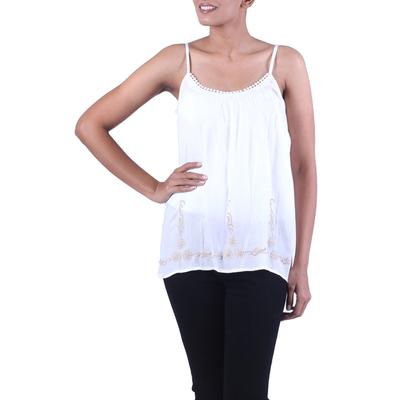 Vineyard Beauty,'Semi Sheer White Viscose Camisole Style Top'