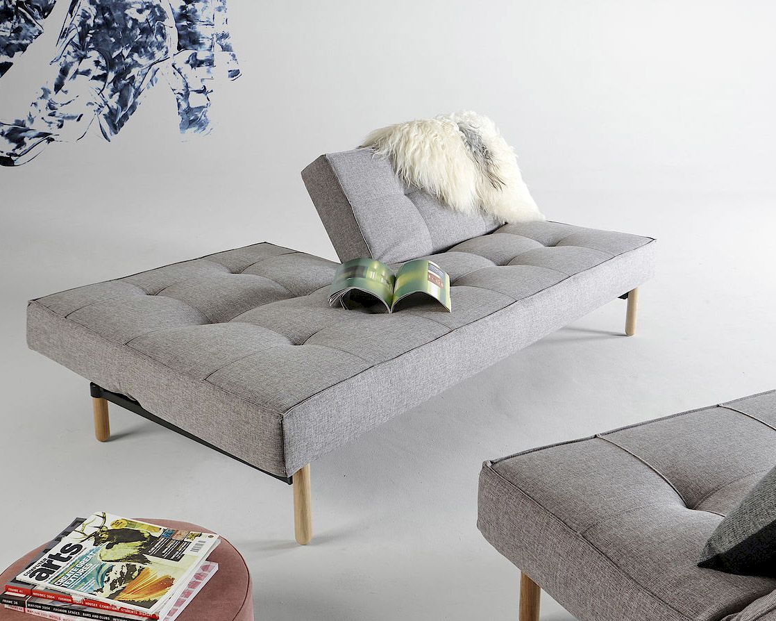 Innovation »Splitback« Klappsofa Styletto Dunkles Holz/Matt / 533 Bouclé Ash Grey