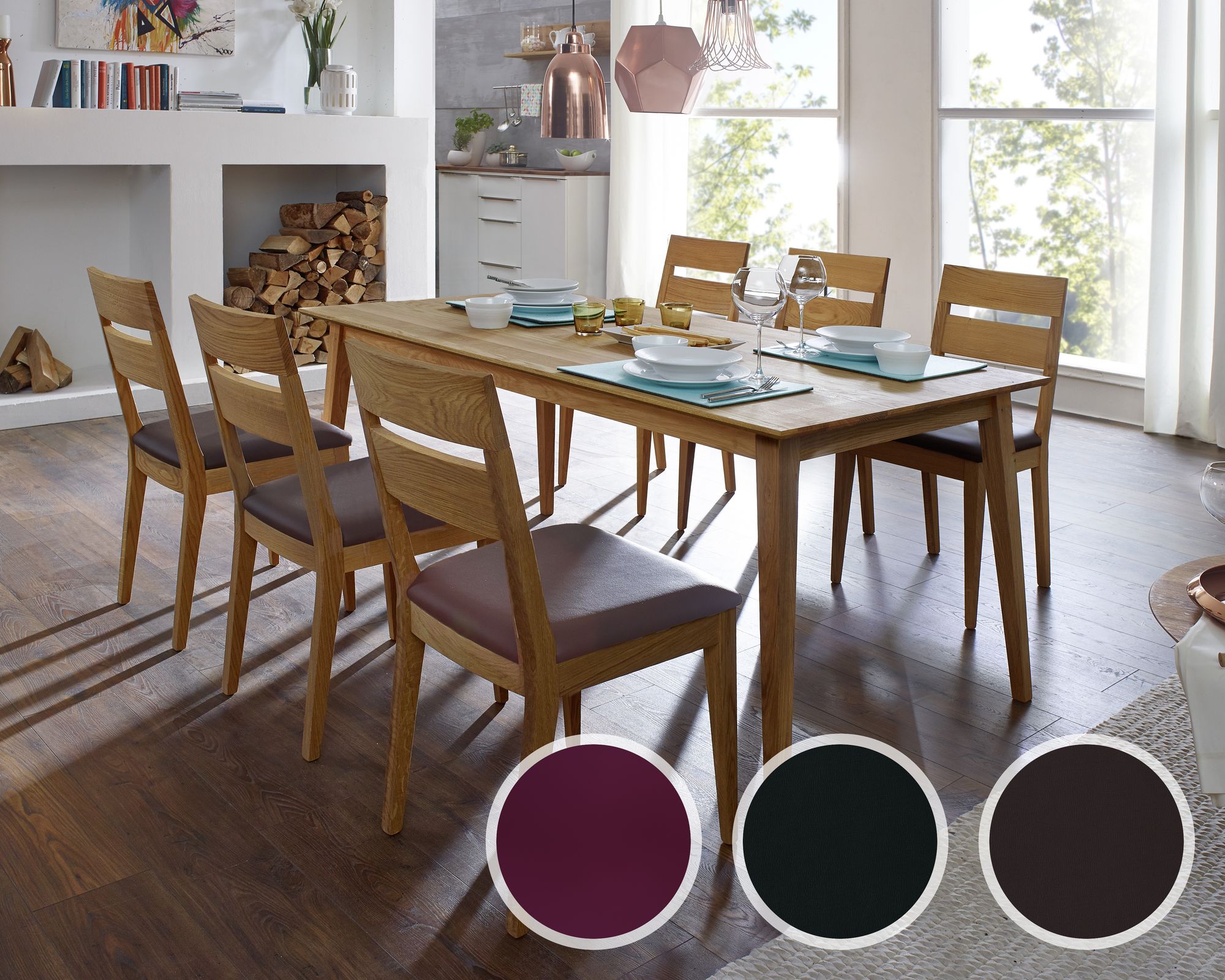 Schösswender »Filippa« Wildeiche Massivholz Essgruppe I Echtleder beige