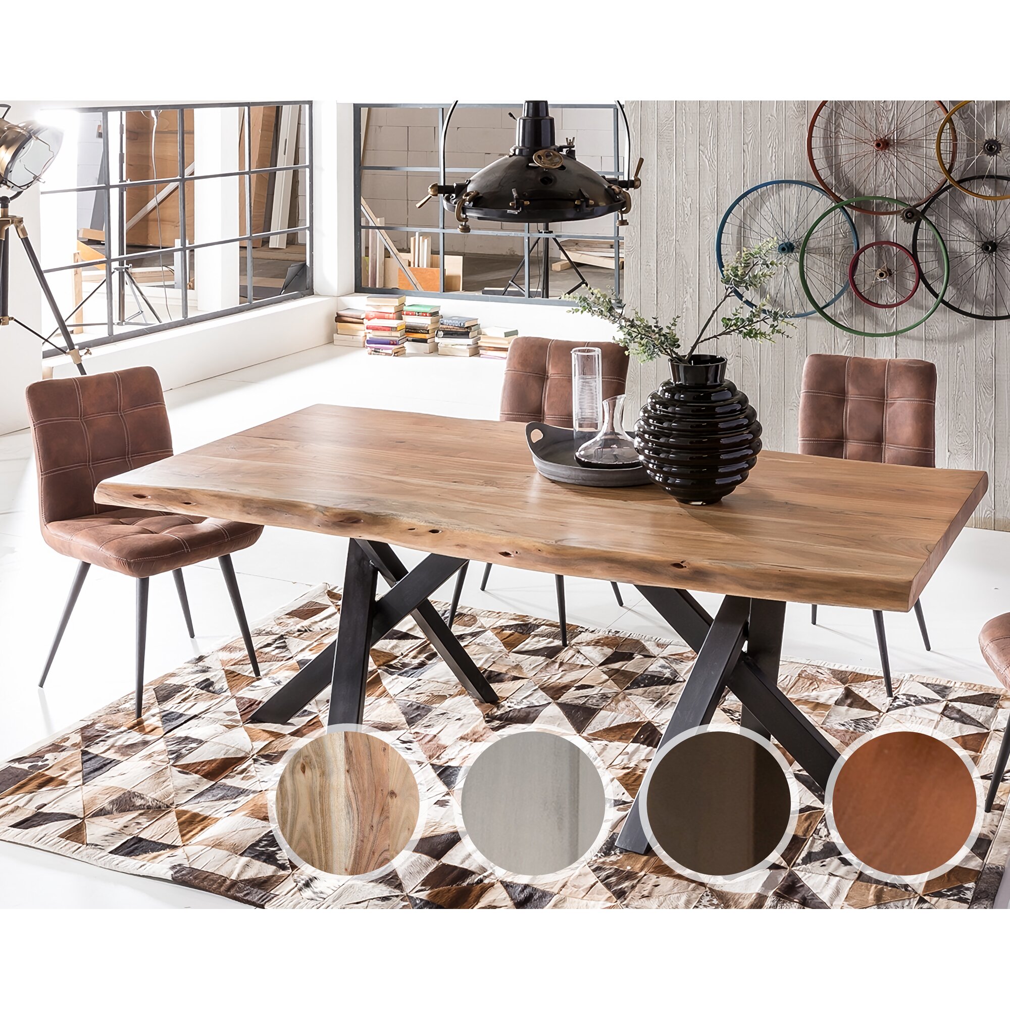 SIT Tops & Tables Esstisch Massivholz Poseidon 5,6 cm / 240x100 cm / Eisen antikschwarz