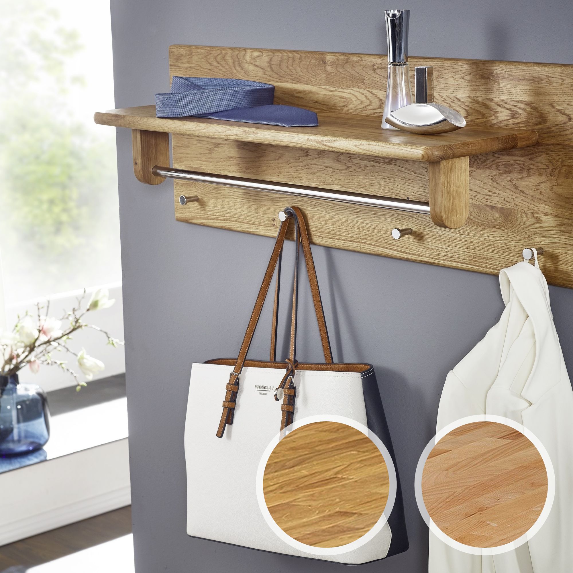 3S Frankenmöbel »Corner« Massivholz Garderobenpaneele KM-0240 / Garderobe 2 / 81 x 30 x 24 cm / Wildeiche geölt