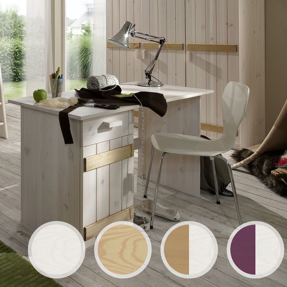 INFANSKIDS Kinderzimmer Schreibtisch weiss/gelaugt / B 124 x H 75 x T 60 cm