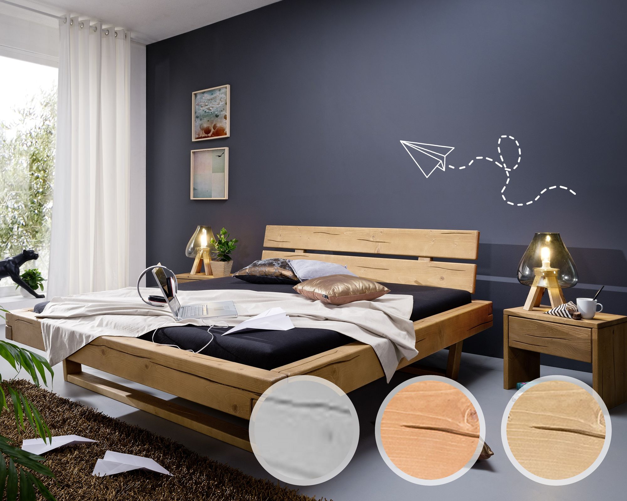 3S Frankenmöbel »Alia 1« Balkenbett Massivholz BE-0280 / 160x200 cm / Weiss lackiert