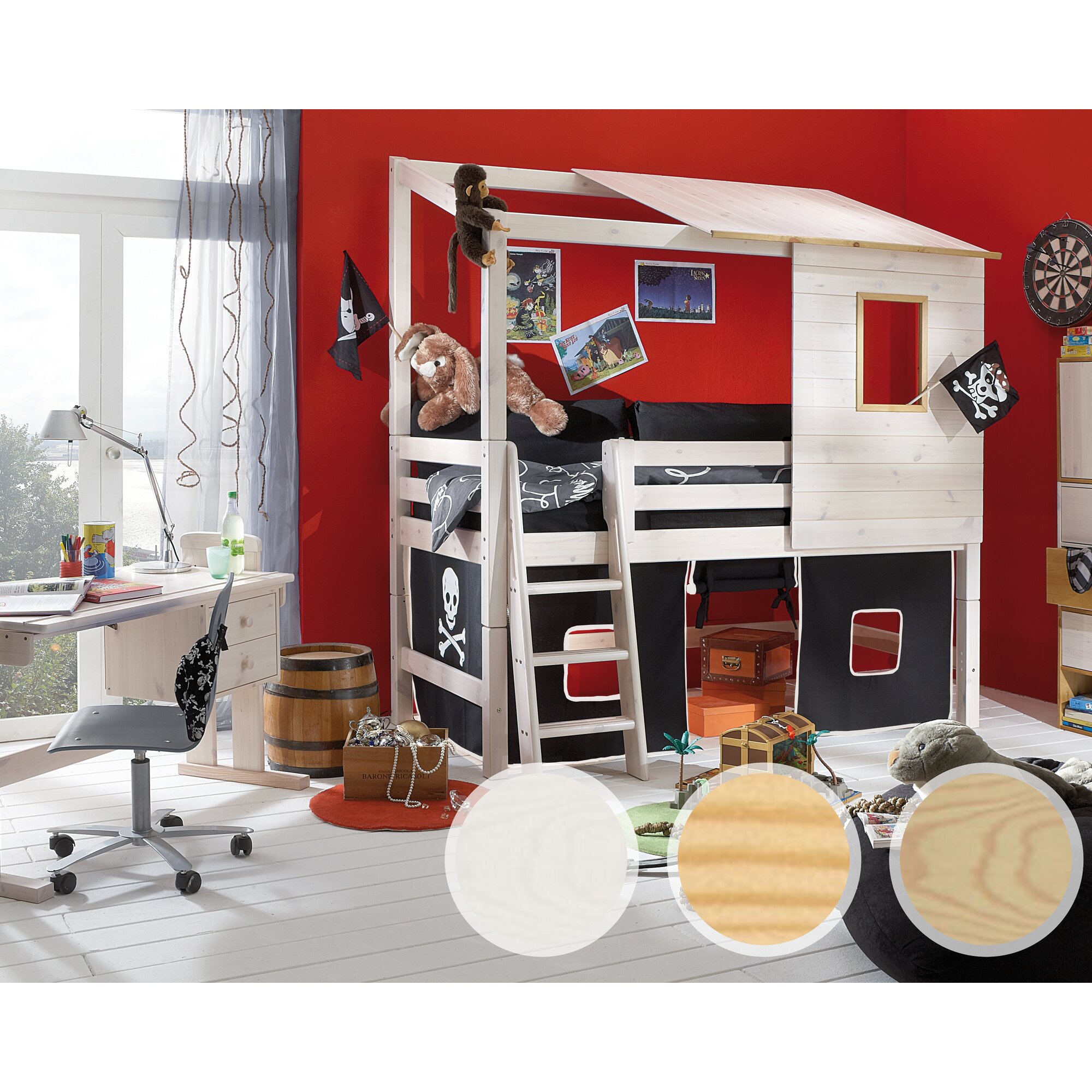 INFANSKIDS Hochbett mit Leiter Kiefer weiss / 140 cm Image