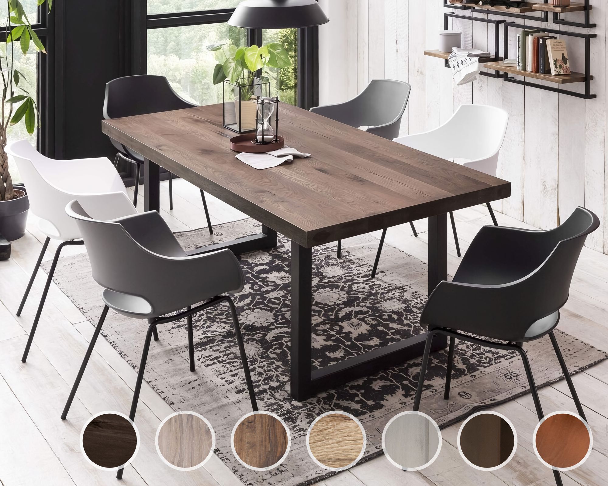 SIT Tops & Tables Esstisch Massivholz Timber ll Natur geölt / 200x100 cm / Eisen antiksilber