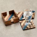 Loon Peak® Diagonal/Checkered Square Wooden 4 pieces Coaster Set in Box Wood in Blue/Brown | 4.41 D in | Wayfair 8A580332942C49CD84C955C3A5BBA401