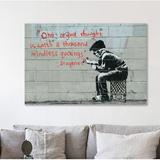Wrought Studio™ One Original Thought by Banksy Banksy - Painting Print on Canvas in Black/Gray | 16 H x 24 W x 1.5 D in | Wayfair