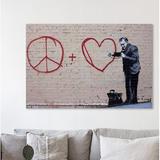 Wrought Studio™ Peaceful Hearts Doctor by Banksy - Wrapped Canvas Graphic Art Print Canvas in Black | 28 H x 42 W x 1.5 D in | Wayfair