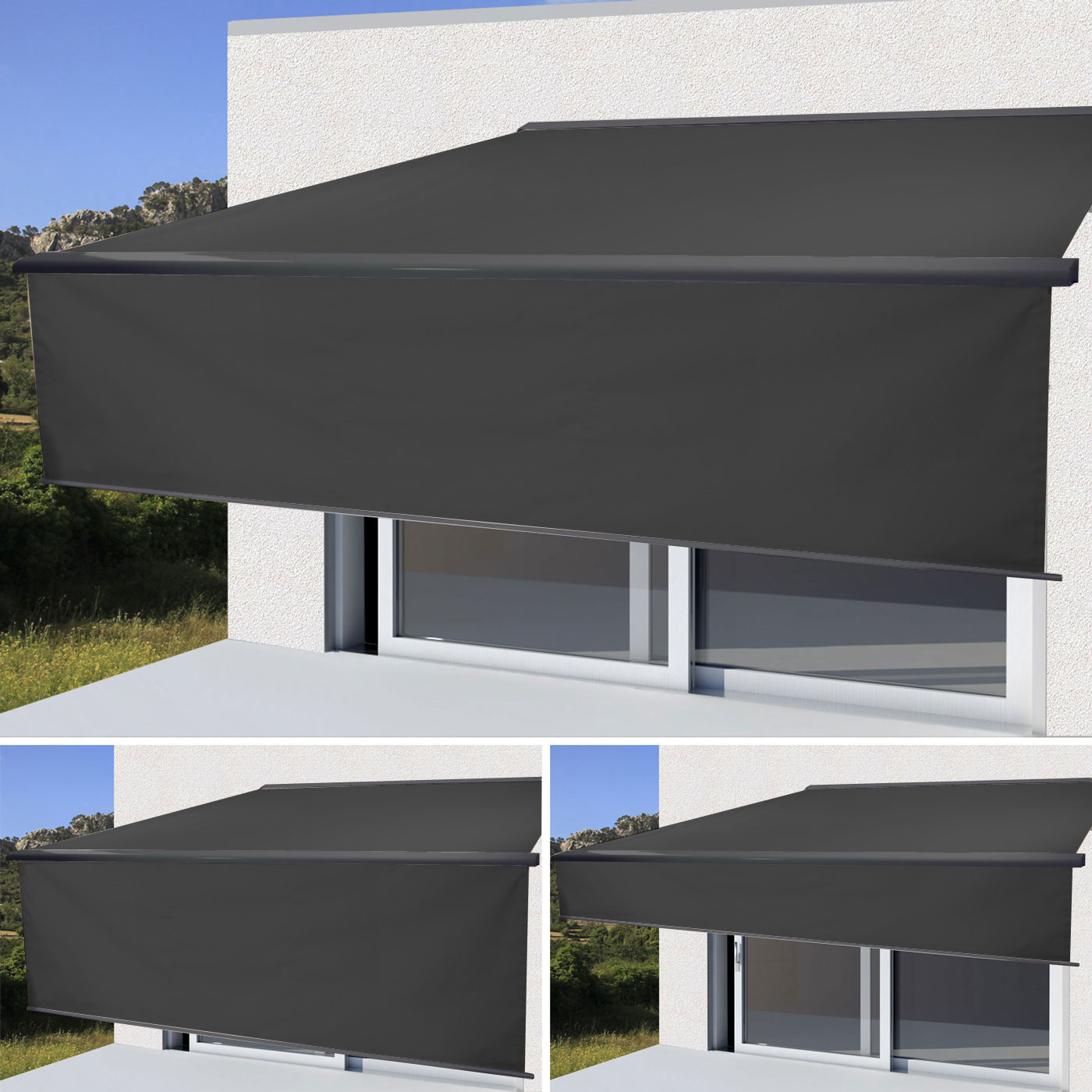 Elektrische Vollkassetten-Markise T124, 4x3m ausfahrbarer Volant ~ Polyester anthrazit, anthrazit Image