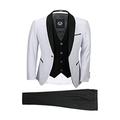 Mens White Black 3 Piece Tuxedo Suit Wedding Prom Party Grooms wear Retro Tailored Fit [Chest UK 38 EU 48,Trouser 32",White-Black]