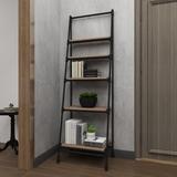 Gracie Oaks Hanson 72" H x 24" W Solid Wood Ladder Bookcase Wood/Metal in Black/Brown/Gray | 72 H x 24 W x 17 D in | Wayfair