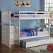 Samora Twin Over Twin Solid Wood Standard Bunk Bed w/ Trundle by Harriet Bee kids Wood in Brown/White, Size 67.0 H x 41.0 W x 97.0 D in | Wayfair