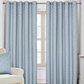 HOMESCAPES Blue Geometric Blackout Curtains Pair Width 228cm (90") x 137cm (54") Drop Genuine 3 Pass Blackout Lining Heavy Weight Jacquard Eyelet Curtain