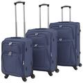 vidaXL 3 Piece Soft Case Trolley Set Navy Blue Wheeled Travel Luggage Suitcase