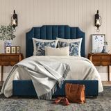 House of Hampton® Musgrave Upholstered Standard Bed Velvet in Blue/White | 55 H x 58 W x 82.5 D in | Wayfair 5928B13617634346A059F364D093935F