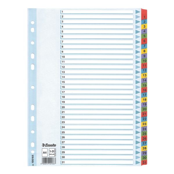 Esselte Kartonregister 1-31 farbige Taben A4 weiß weiß, 22.5x29.7 cm Image