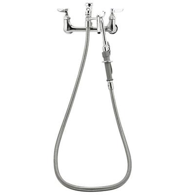 T&S B-0610-CR Wall Mounted Hose Pot Filler with 8" Centers, 68" Hose, Hook Nozzle, Lever Handles, and Vacuum Breaker