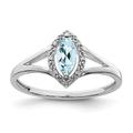 925 Sterling Silver Polished Open back Rhodium Plated Diamond and Aquamarine Marquise Ring Size P 1/2 Measures 2mm Wide Jewelry Gifts for Women