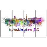 Design Art 'Washington DC Skyline' Print Multi-Piece Image on Metal in Indigo/Red/Yellow | 28 H x 48 W x 2 D in | Wayfair MT6572-271
