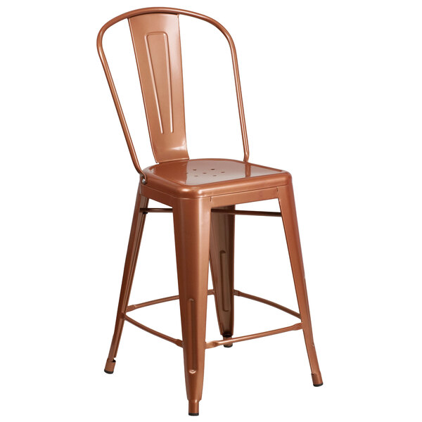 Flash Furniture ET-3534-24-POC-GG 24" Copper Galvanized Steel Counter Height Stool with Vertical Slat Back and Drain Hole Seat
