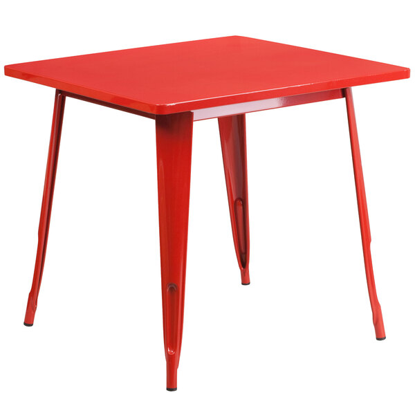 Flash Furniture ET-CT002-1-RED-GG 30" Red Metal Indoor / Outdoor Square Cafe Table